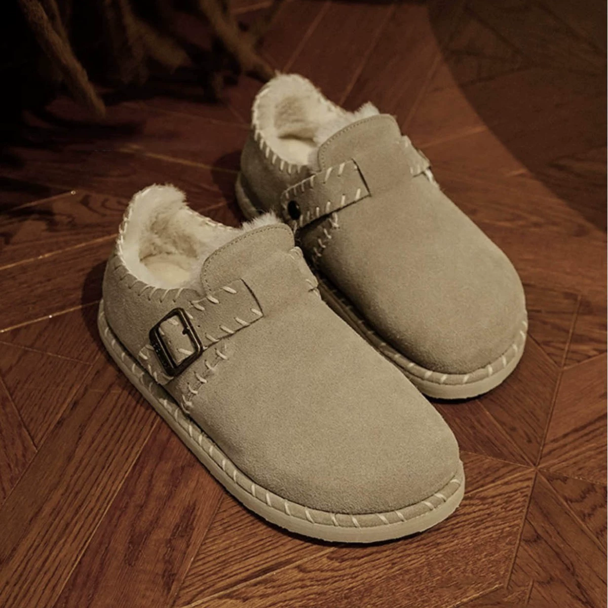 Top Suede Fleece Lined Thick Birkenstock Shoes Women Winter New Full Wrap Thick Sole Cotton Shoes