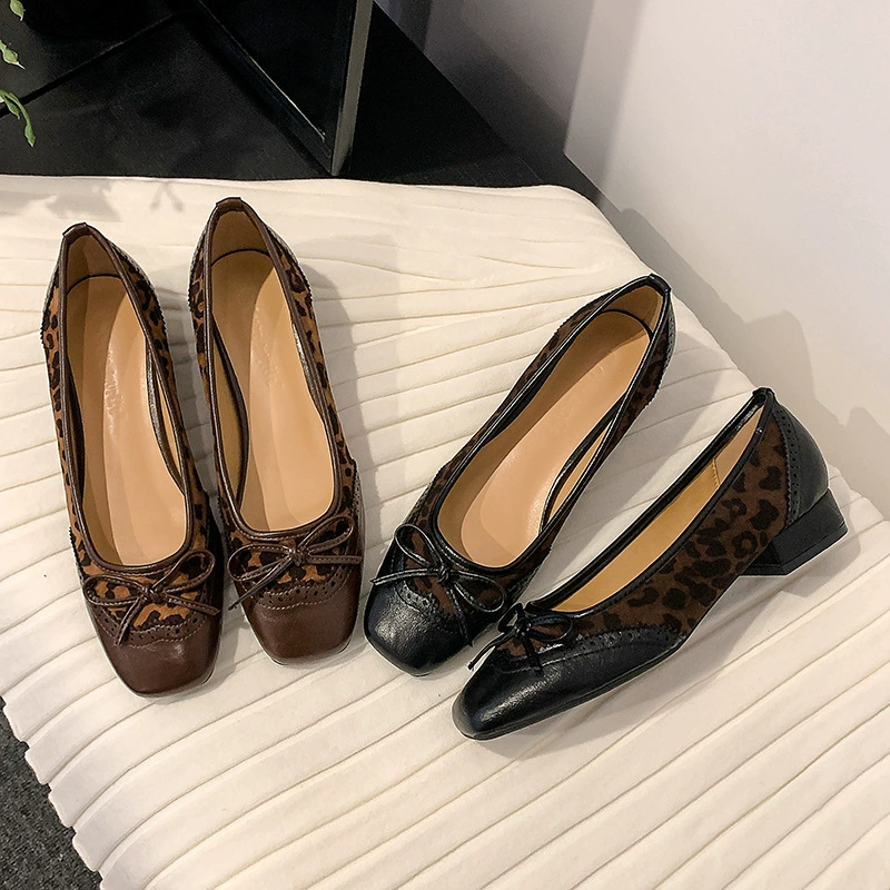 French Low Heel Little Chanel Style Bow Ballet Flat Shoes for Women