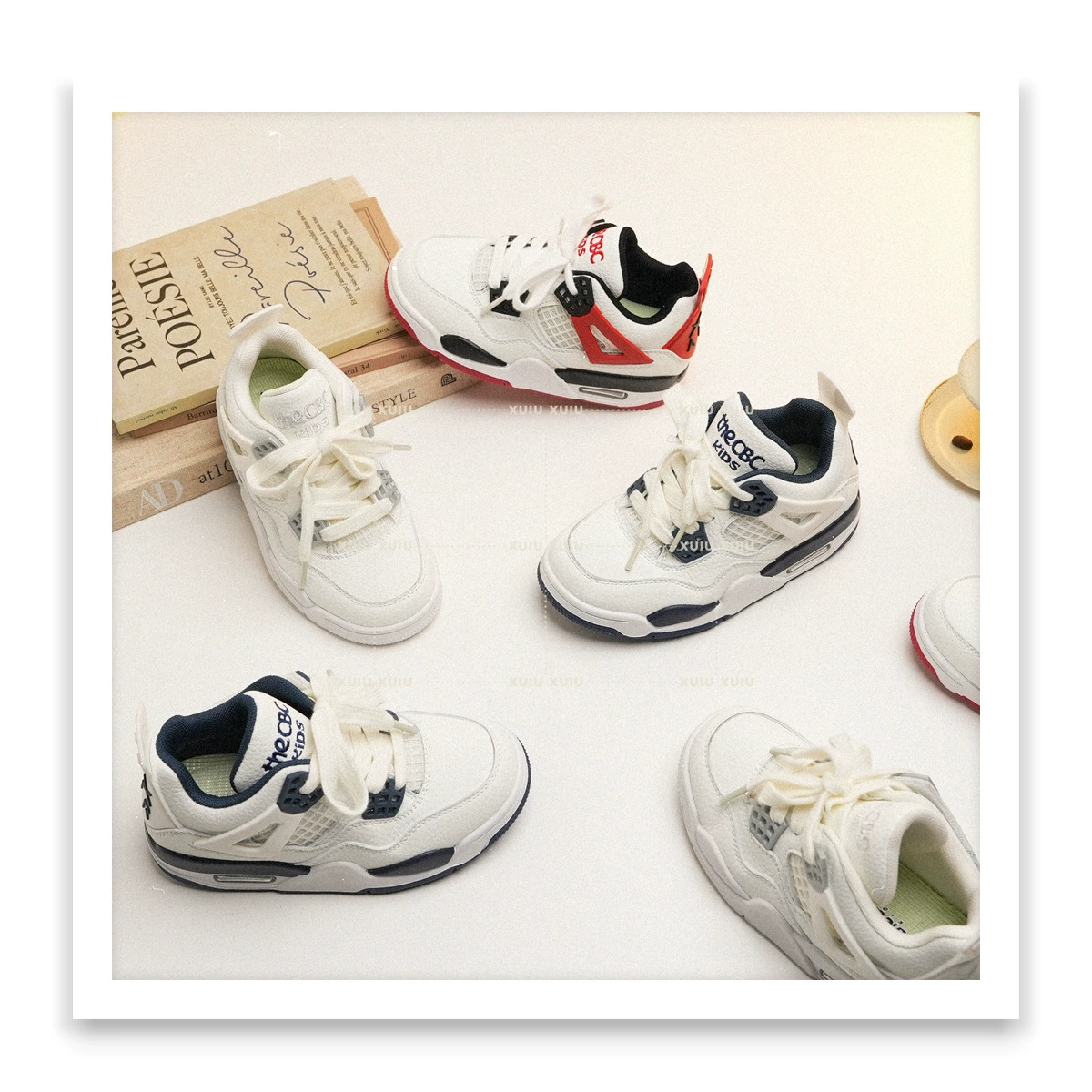 XSHX Kinder High Top Sport Schuhe, Unisex, Frühling Herbst, Klett, Retro, Basketball Stil