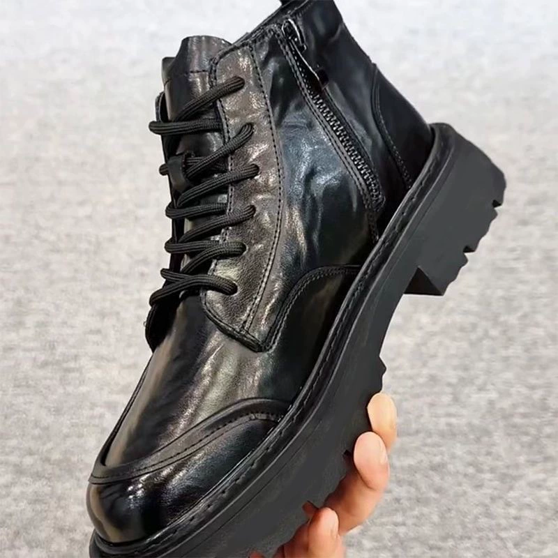 2025 Winter New Business Warm Lined Boots Men Round Toe Fashion British Casual Leather Shoes