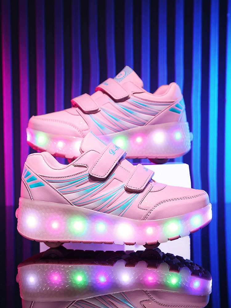 New Kids Light Up Shoes Roller Skates USB Charging Glow Sneakers Hidden Wheels Girls