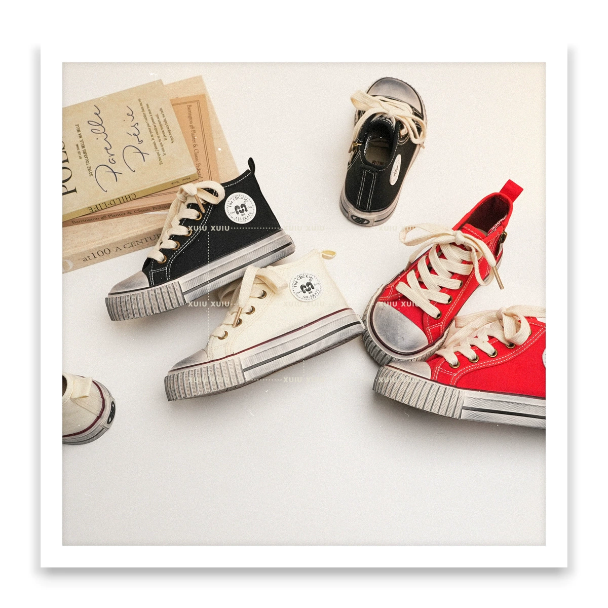 XSHX Kinder High Top Canvas Schuhe, Unisex, Frühling, Seitenreißverschluss, Dirty Style, Wenzhou Schuhe