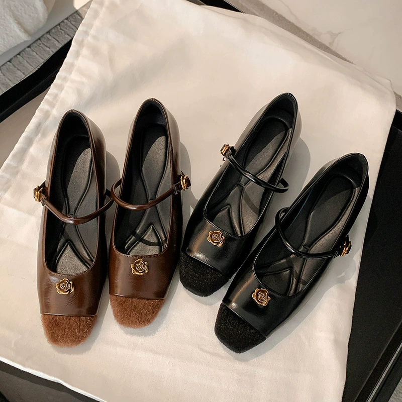 5cm Height Increasing Chanel Camellia Mary Jane Shoes with Strap
