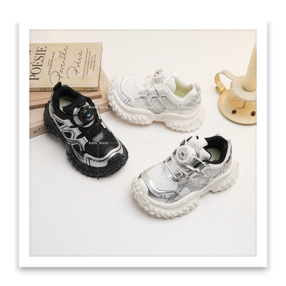 XSHX Paris Tire Retro Kinder-Sportschuhe mit Drehverschluss für Jungen und Mädchen, Frühling