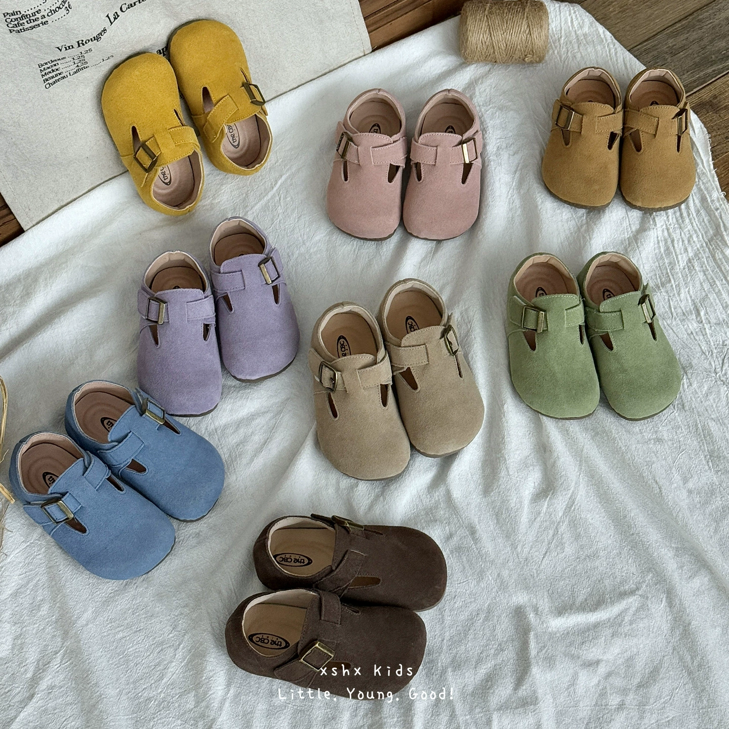 XSHX Barn Buckle Retro Kinder-Loafer für Jungen und Mädchen, mehrfarbig, Klettverschluss, Frühling/Herbst