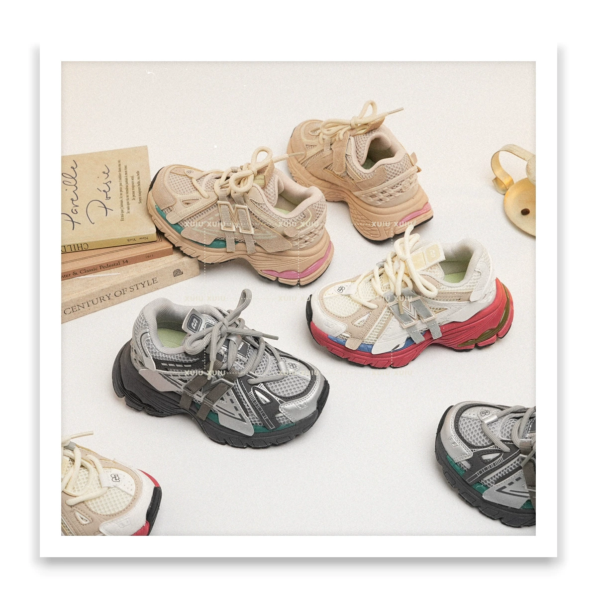 XSHX 7 Series American Retro Kinder-Chunky-Sneaker, Mesh für Frühling/Herbst