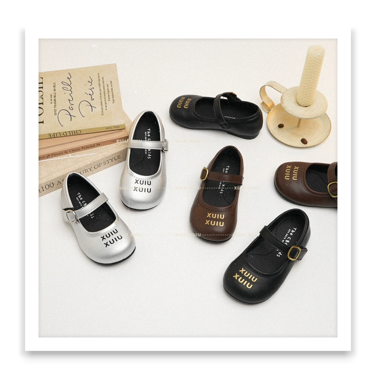 XSHX Miu Miu Style Retro runde Zehen-Lederschuhe für Mädchen, Frühling/Herbst