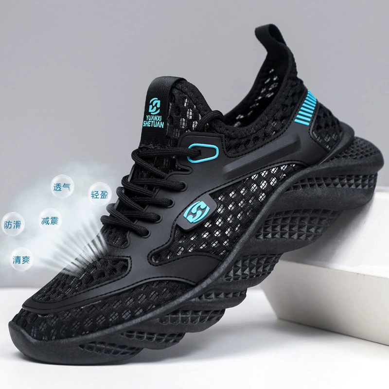 Men's Mesh Breathable Running Shoes, Lightweight Black Casual Sneakers Summer