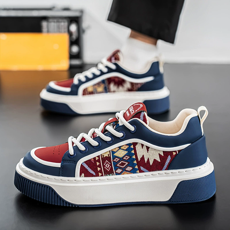 Spring 2026 New Men's White Board Shoes Hidden Height Increase Trendy Casual Thick Sole Shoes