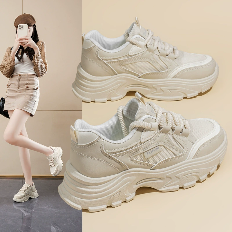 Zapatillas de Malla Transpirables Primavera 2025 para Mujer, Suela Gruesa Coreana, Zapatos Dad Casual