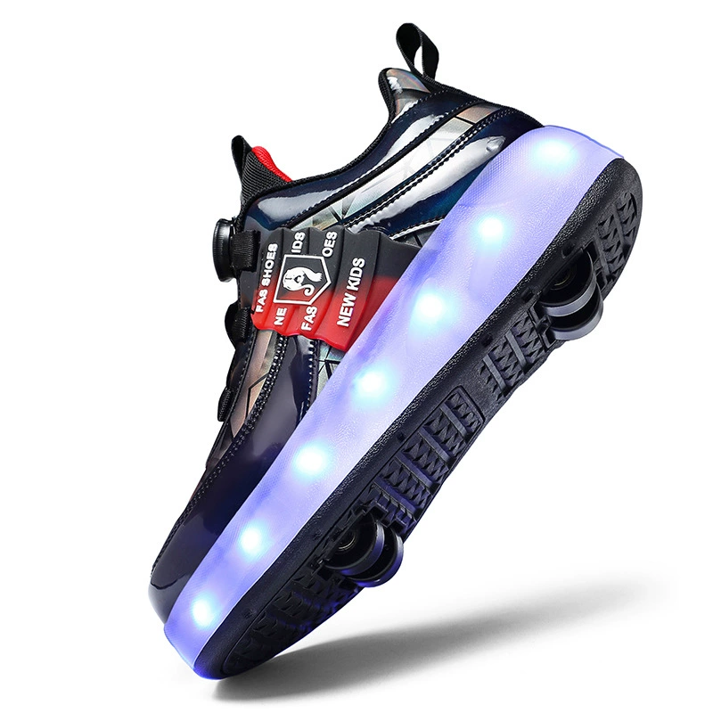 Factory Wholesale Boys Light-Up USB Charging Roller Skates Outdoor Sports Shoes