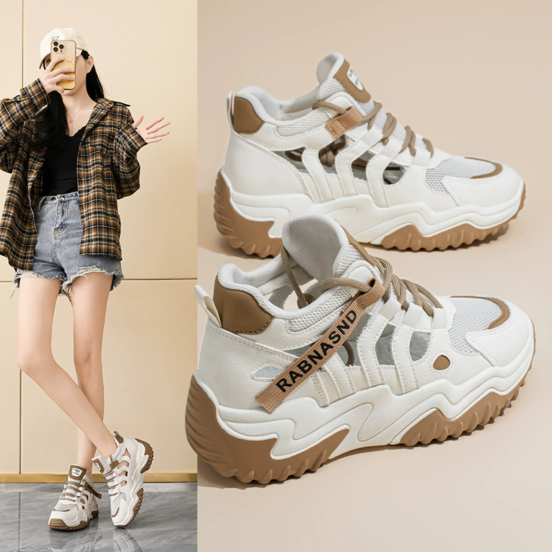 Zapatos Dad Coreanos Nuevos para Mujer Verano 2025, Malla Transpirable, Estudiante, Casual, Suela Gruesa, Blancos
