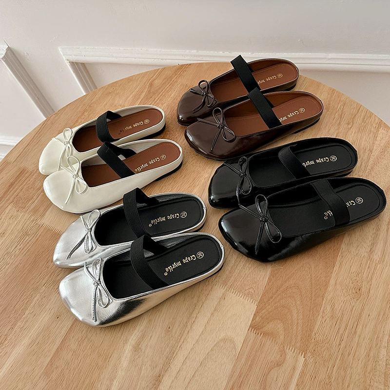 Irregular Mango Toe French Bow Strap Lazy Half Slippers for Women Summer Outdoor