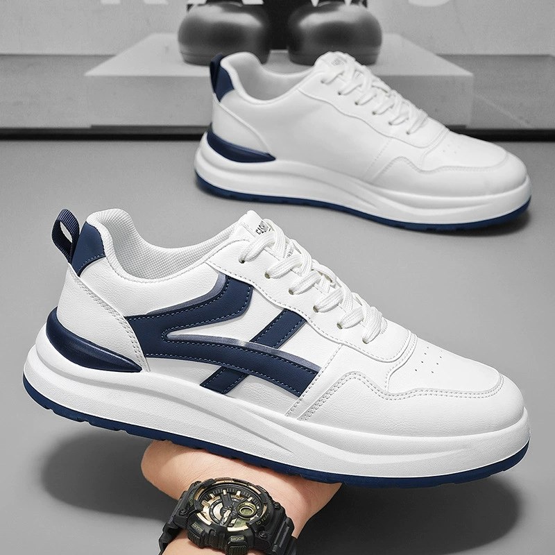 White Shoes Men 2026 New Spring Breathable Casual Sports Leather Shoes Slip-on Soft Sole Board