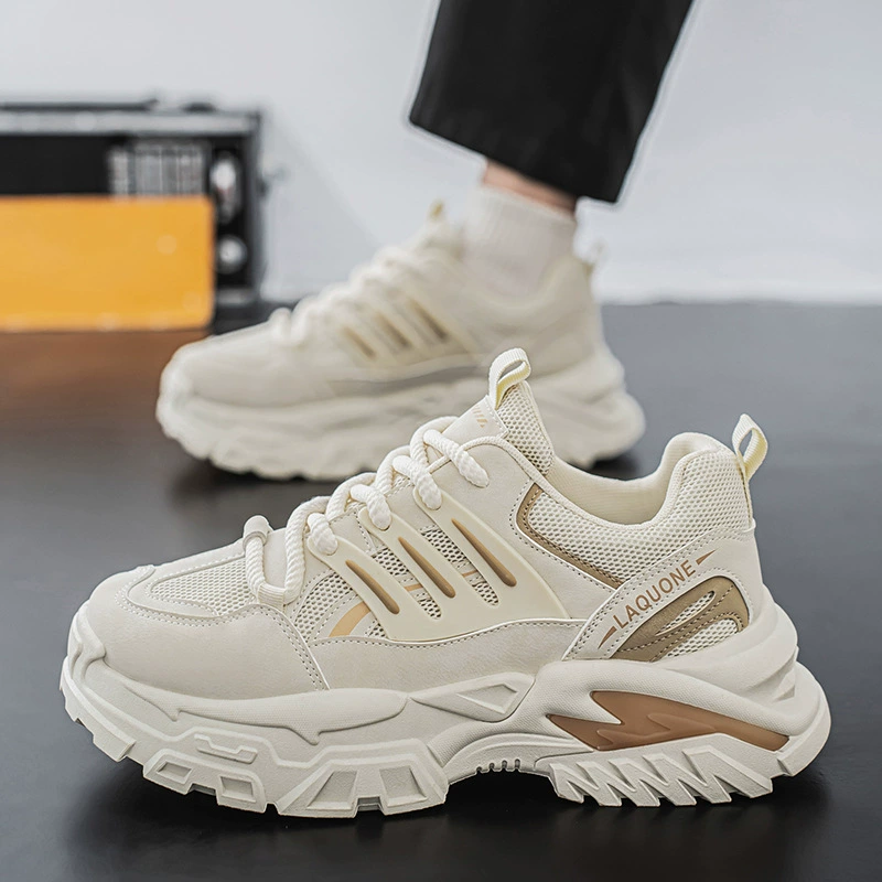 Summer Men's Breathable Mesh Sports Dad Shoes Teen Casual Shoes Trendy Thick Sole