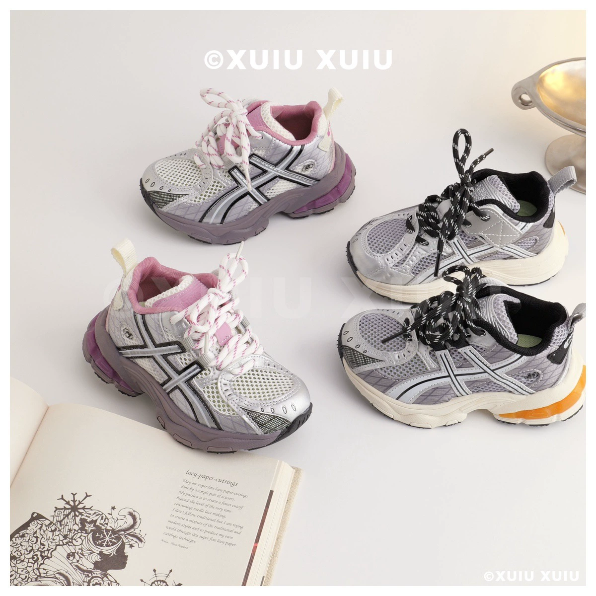 XSHX Japanese Retro Kids Chunky Sneakers Breathable Mesh Hidden Hook and Loop Spring Summer