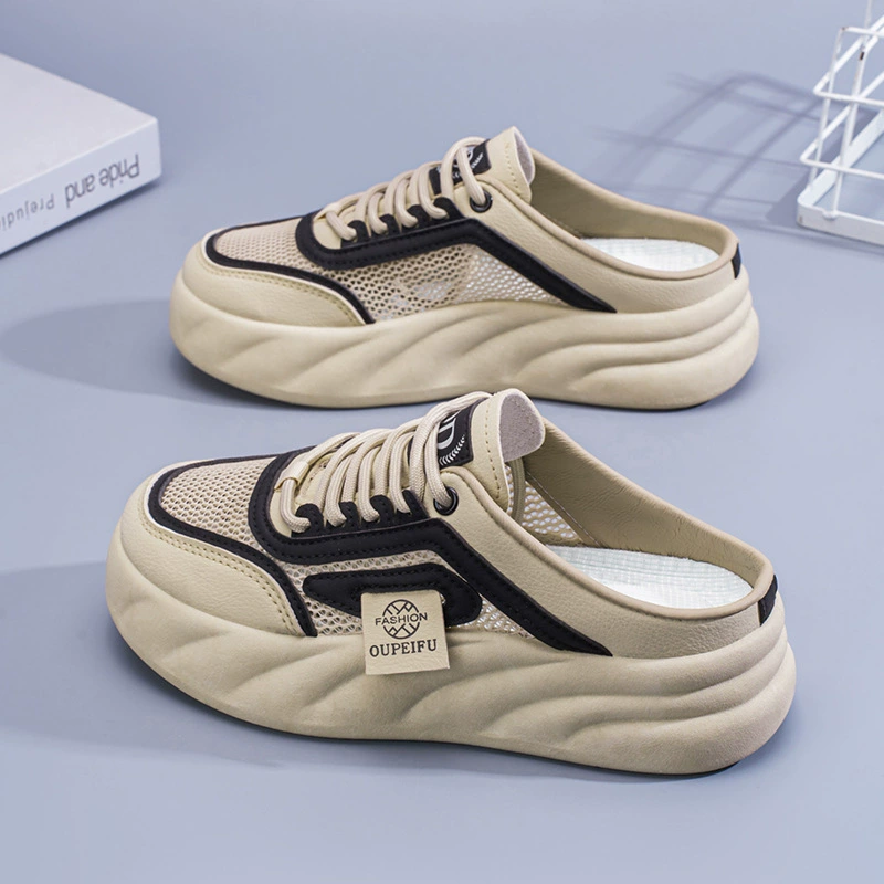 Sandalias de Entrada Verano para Mujer, Zapatos de Lona Transpirables, Malla Blanca Coreana, Semipantuflas