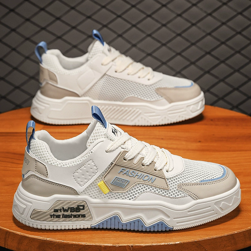 2026 New Spring Men's Breathable Mesh Casual Board Shoes Soft Sole Sports Height Increase White