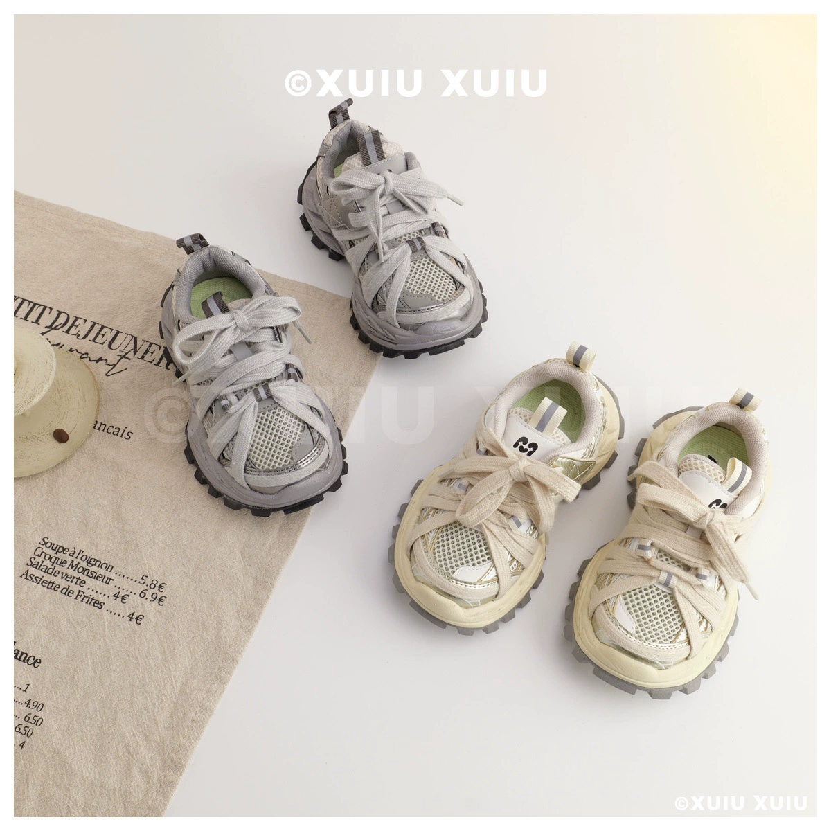 XSHX Spider Mesh Paris Chunky Sneakers Kids Breathable Spring Summer