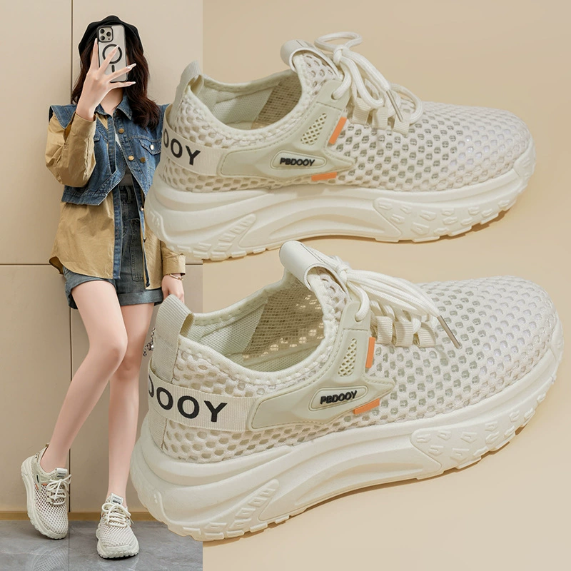 Zapatillas de Malla Transpirables Verano para Mujer, Suela Gruesa Coreana, Flyknit, Zapatos Dad Casual