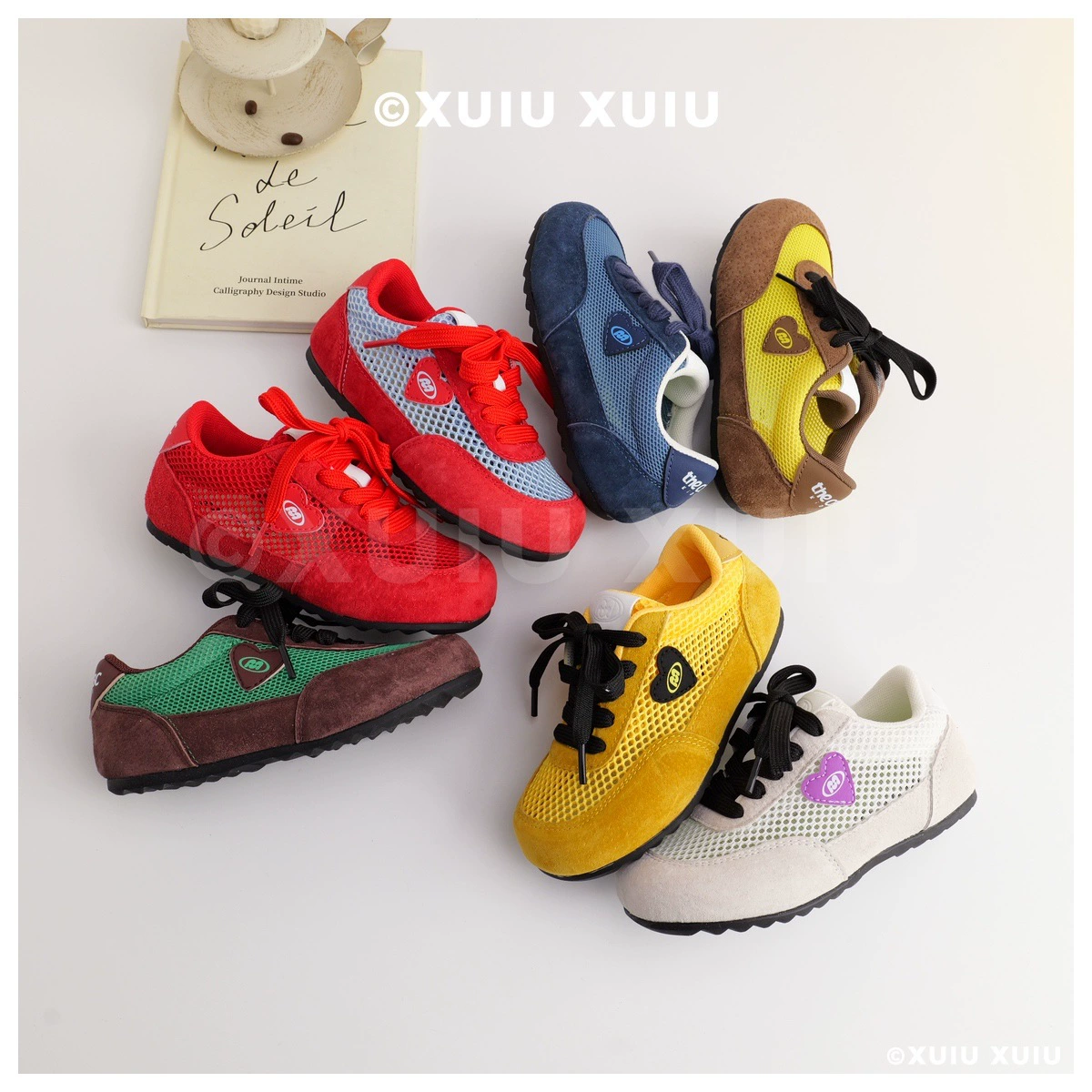 XSHX Mesh Mius Kids Thin Sole Sneakers Hidden Hook and Loop