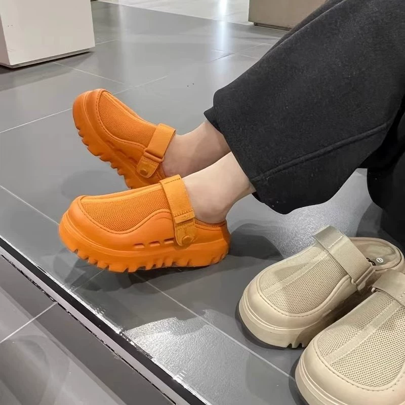 Dicke Sohle Plateau-Mules für Damen 2025, Frühling/Sommer lässige Slip-On-Strandsandalen