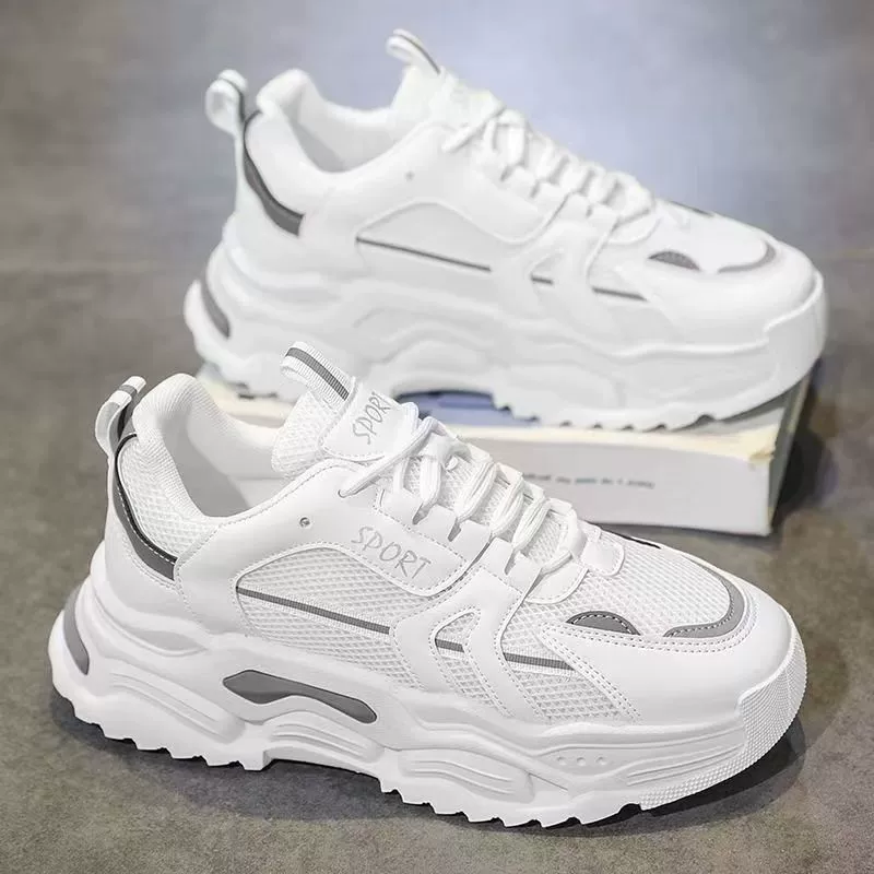 Zapatillas running dad blancas de malla transpirable que aumentan la altura con suela gruesa para hombre, invierno 2026