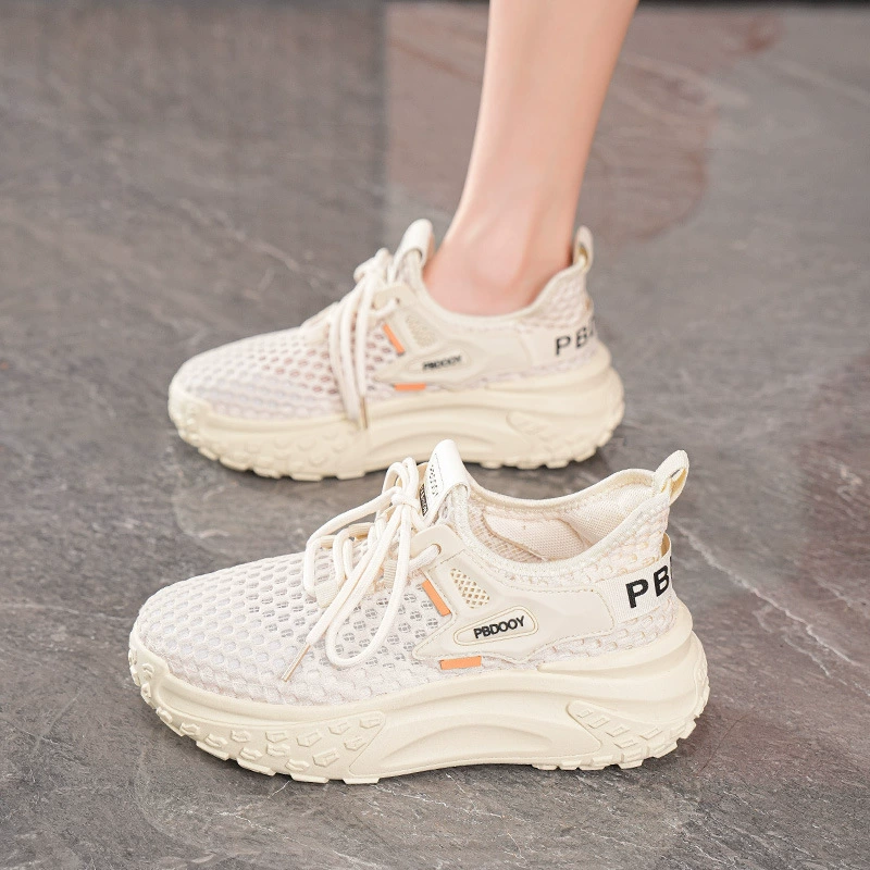 Zapatillas de Verano para Mujer Transpirables de Malla Hueca Suela Gruesa Coreana Flyknit Casual Dad