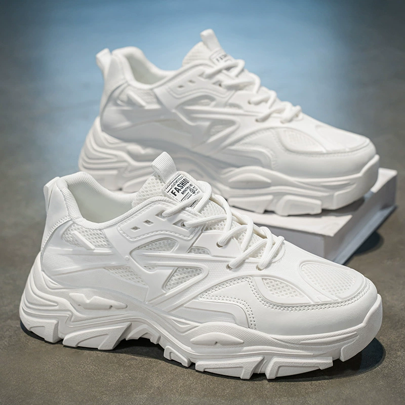Zapatillas dad blancas de malla transpirable casuales de suela gruesa para hombre, invierno 2026, antideslizantes