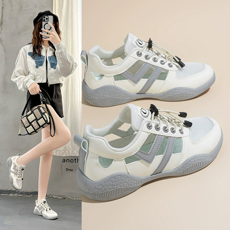 Sandalias de Verano 2025 para Mujer Transpirables de Malla Hueca Coreana Blancas Casual