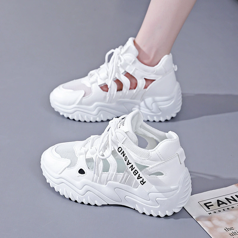 Zapatillas Blancas de Verano para Mujer Estilo Coreano de Malla Hueca Transpirable Suela Gruesa Casual Estudiante