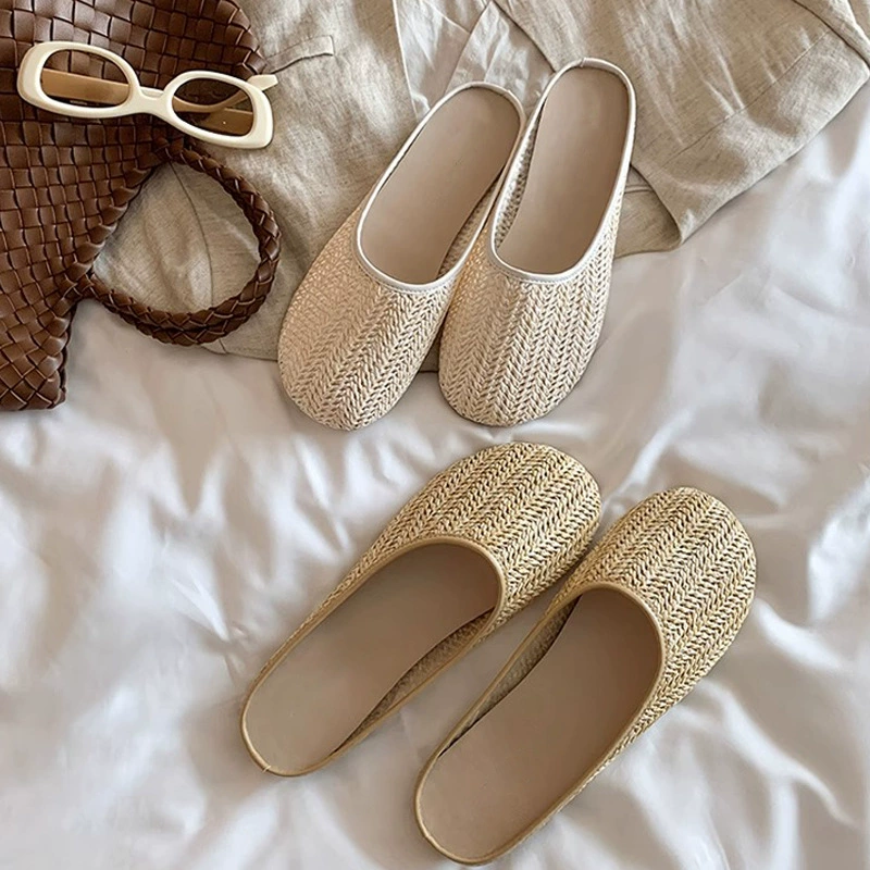 Women's Woven Breathable Flat Slides Sandals Beach Summer Casual