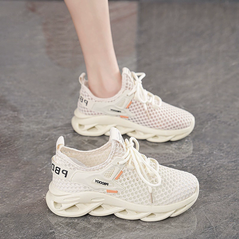 Zapatillas de Verano para Mujer Transpirables de Flyknit Hueco Suela Gruesa Coreana Casual Running