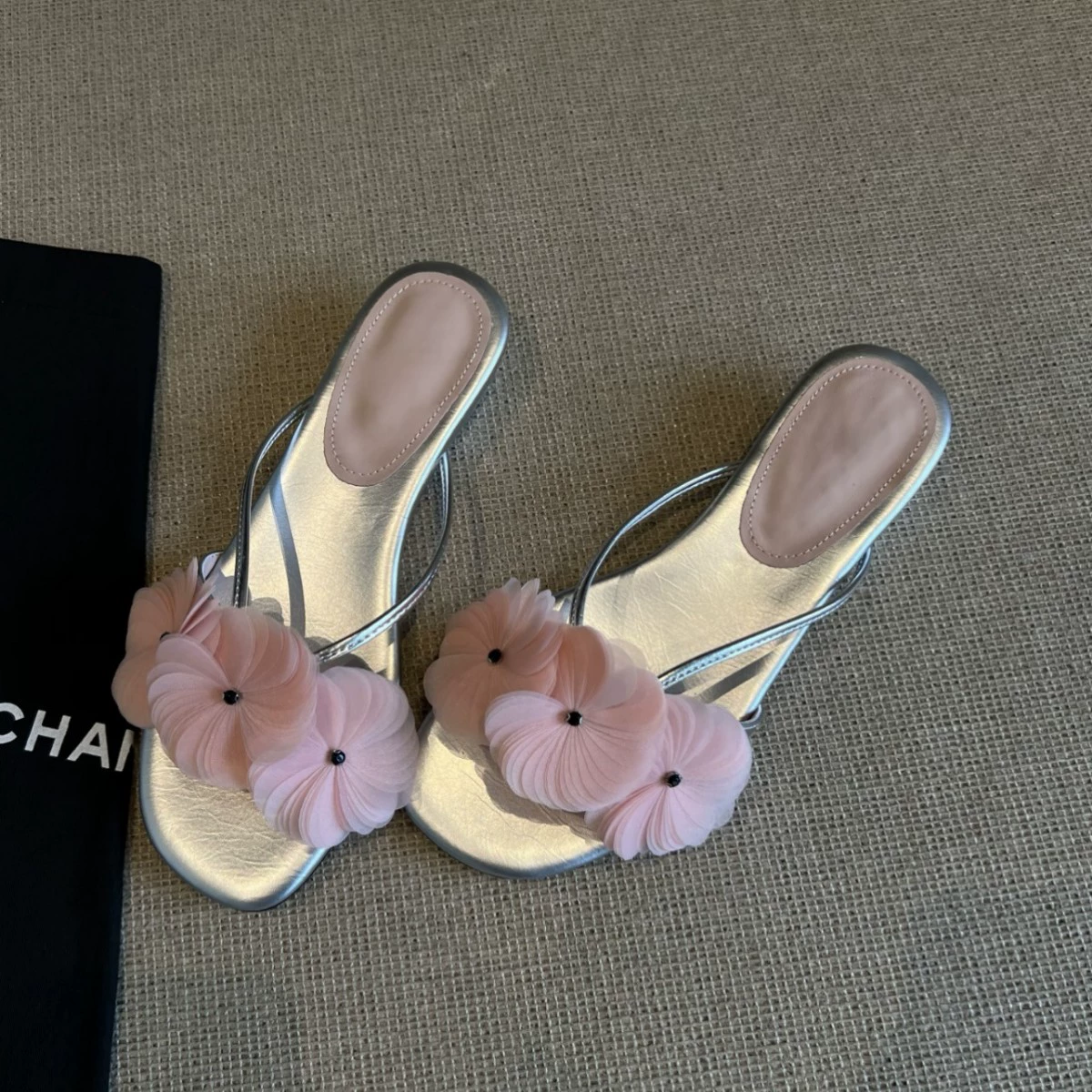 Französische Blumen-Flach-Zehentrenner-Sandalen für Damen, Sommer Flip Flop Mules