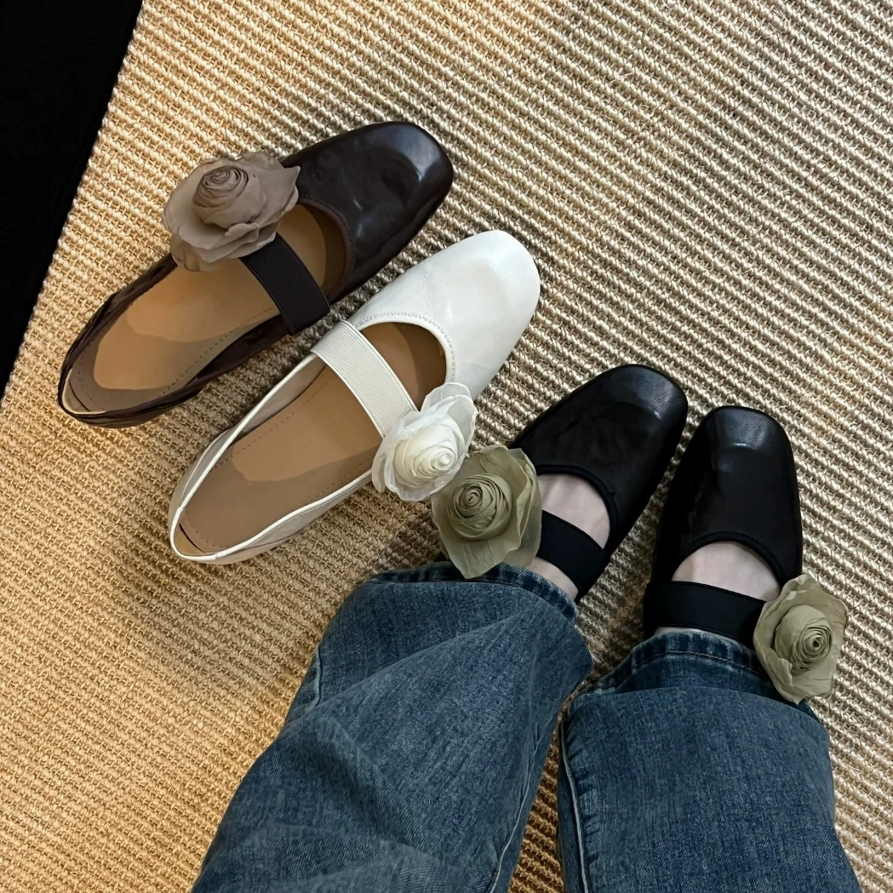 2025 New Vintage Strap Detachable Flower Ballet Flats for Women Round Toe