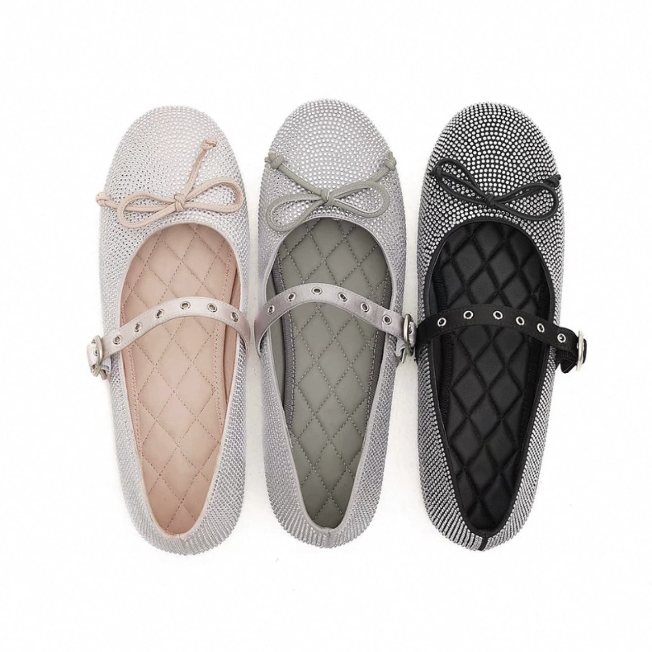 New Crystal Rhinestone Fairy Mary Jane Shoes for Women 2025 Spring Summer Bow Flat Ballet