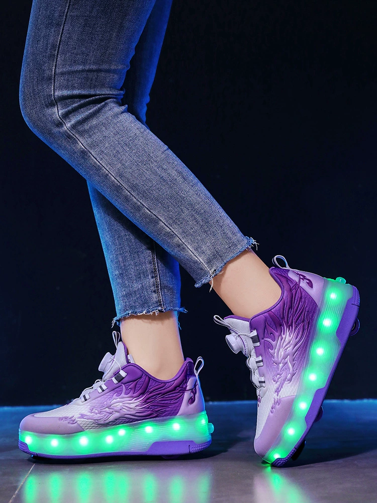 Wholesale Kids Light-Up 4-Wheel Roller Skates, LED Glow Shoes for Boys, Flying Sneakers