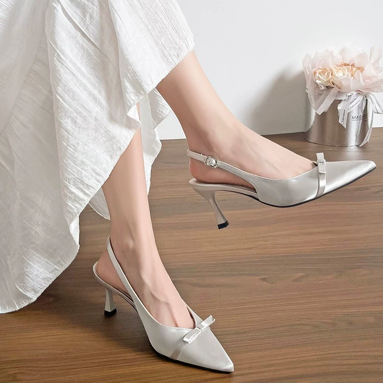 Women's Pointed Toe Stiletto Heel Ankle Strap Open Back Sandals Summer