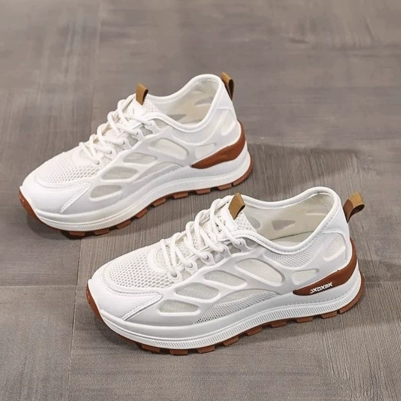 Sommer Damen atmungsaktive Mesh-Schuhe koreanische weiße dicke Sohle Freizeit-Dad-Sneaker