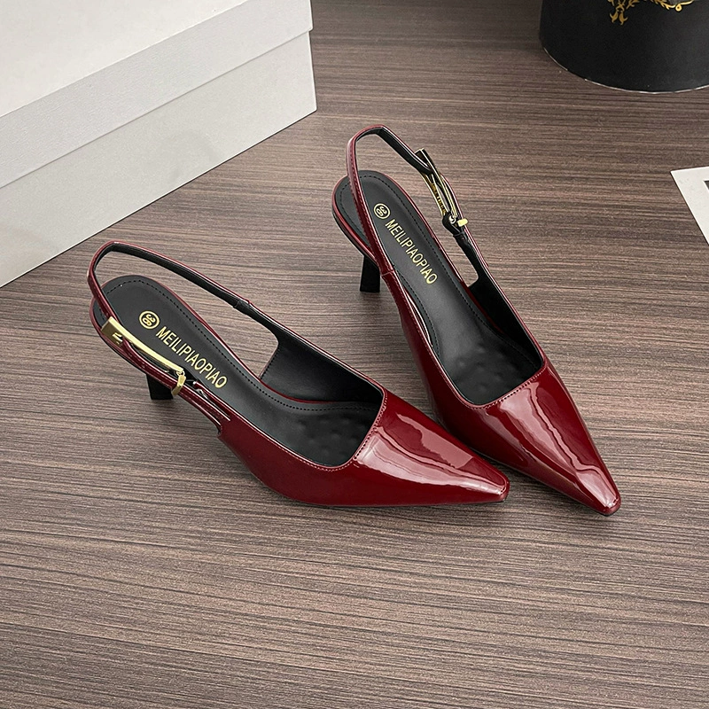 Women's Patent Leather Pointed Toe Stiletto Heel Ankle Strap Sandals Summer