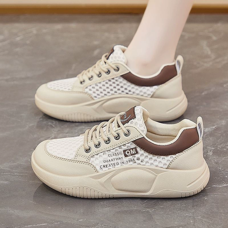 Zapatillas Blancas de Verano para Mujer Nuevas Coreanas Ins Estudiante Malla Transpirable de Plataforma Casual