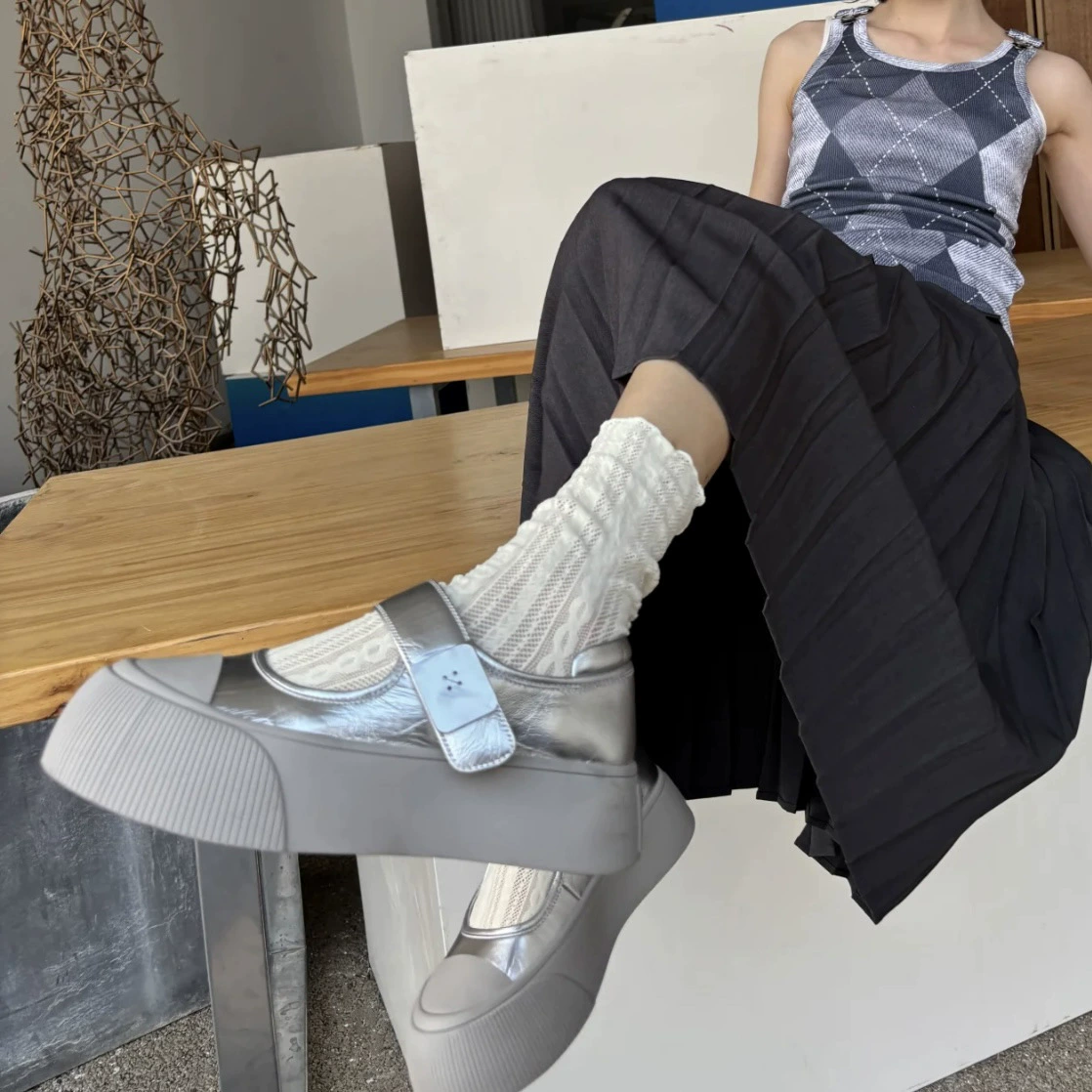 Chen Duling Same Style Leather Strap Mary Jane Shoes for Women Summer Thick Sole Round Toe