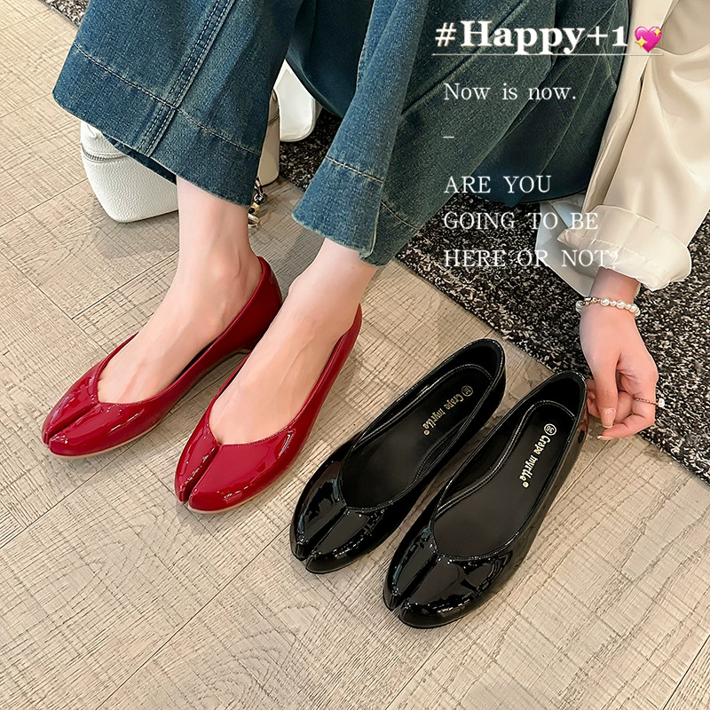Women's Summer Retro Ballet Flats Split Toe Shoes with 2cm Hidden Heel