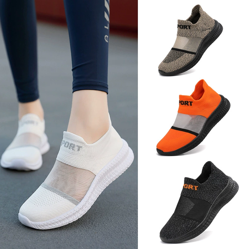 Large Size Slip-On Women's Shoes, Summer Breathable Knit Sock Shoes for Moms, Lightweight