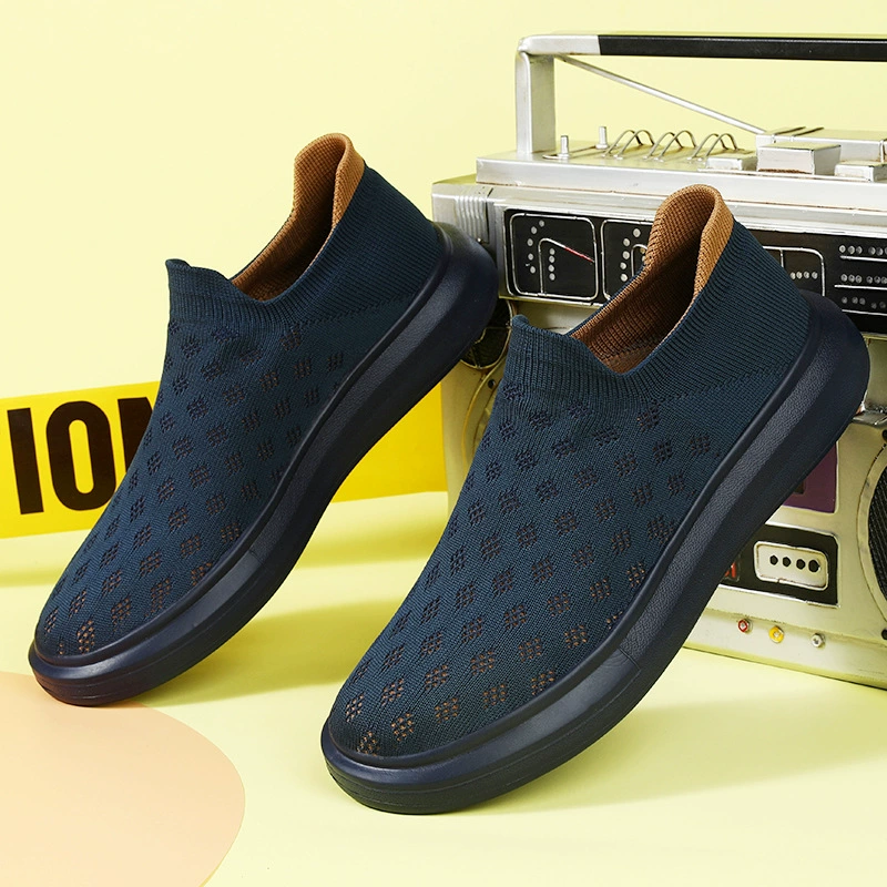 Chaussures hommes slip-on mesh tricoté, baskets extérieur décontractées confortables légères pour seniors