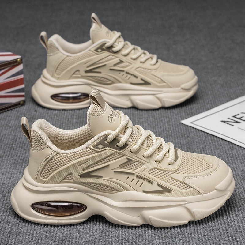 2026 Spring Men's Breathable Mesh Casual Sports Shoes Middle School Student Thick Sole Dad Shoes