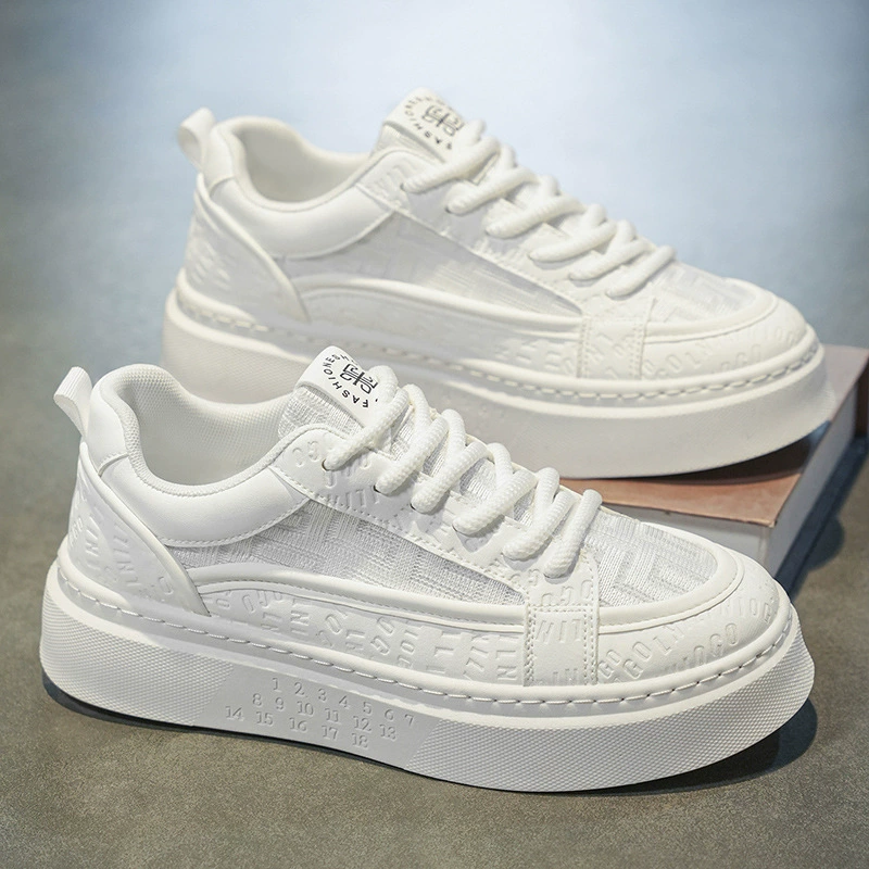 Zapatillas de Tabla Blancas para Hombre Invierno Transpirables Casuales Antideslizantes Suela Gruesa de Aumento de Altura