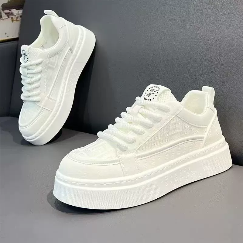 Zapatillas de Tabla Blancas para Hombre Invierno Transpirables Casuales Antideslizantes Suela Gruesa de Aumento de Altura