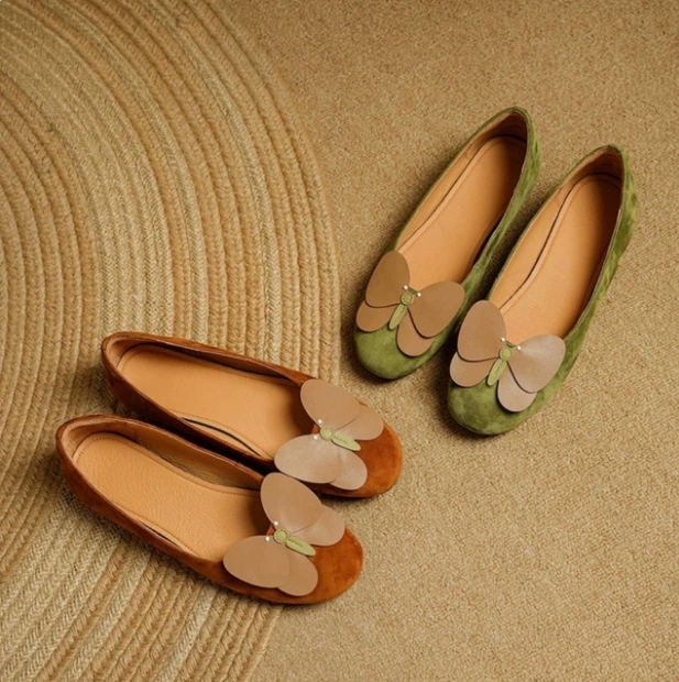 Women's Designer Bow Round Toe Ballet Flats 2025 Casual Suede Hidden Wedge Shoes