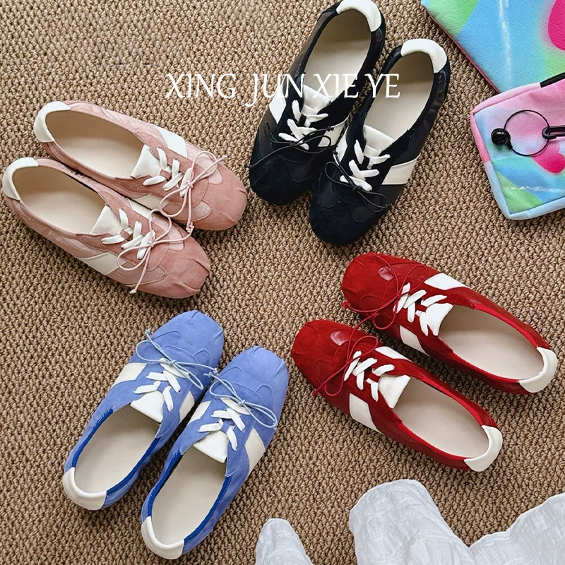 Women's Sporty Ballet German Trainer Shoes 2025 Summer Bow Mary Jane Flats